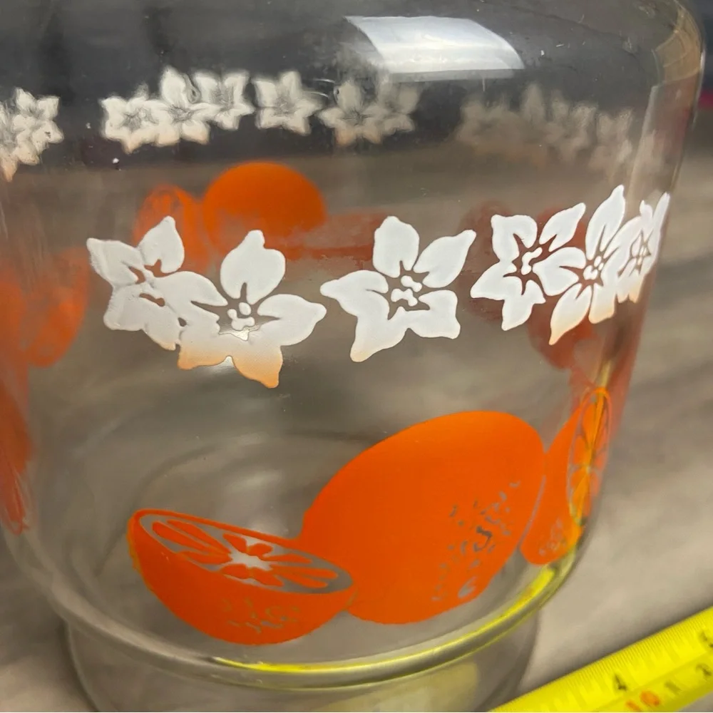 Vintage Anchor Hocking Orange Juice Jar Container - Oranges & White Blossoms 2qt